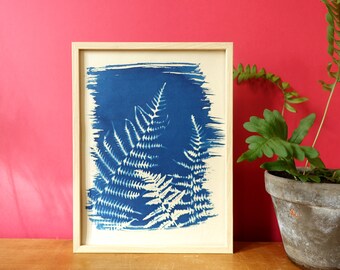 Wild ferns cyanotype, botanical wall art, blue fern leaf poster for nature lovers, modern interior design, Mothers Day gift