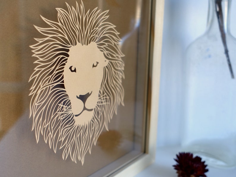 Lion head original paper cut, Leo zodiac gift, safari nursery decor, animal lovers Christmas present image 3