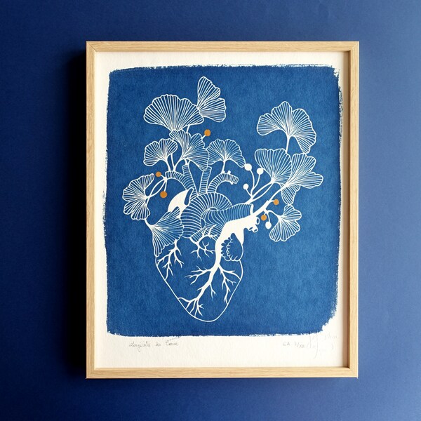 Original cyanotype, Tree of life wall art, heart anatomy art, nurse gift, Christmas gift for her, best friend gift