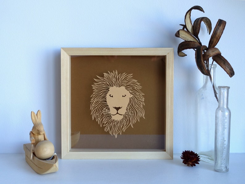 Lion head original paper cut, Leo zodiac gift, safari nursery decor, animal lovers Christmas present image 1