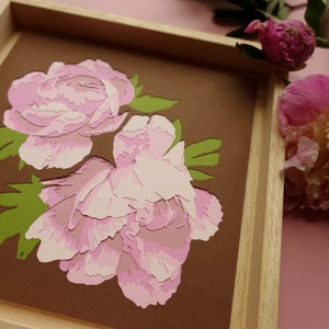 Light pink paper cut peonies original paper cut cut by hand botanical art 3D wall art home decoration image 2