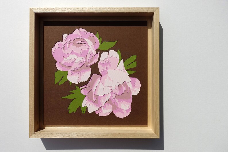 Light pink paper cut peonies original paper cut cut by hand botanical art 3D wall art home decoration image 3