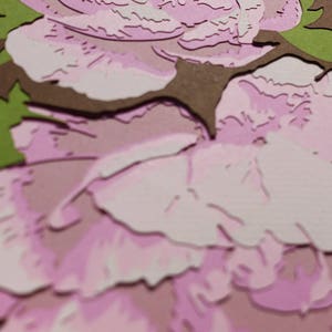 Light pink paper cut peonies original paper cut cut by hand botanical art 3D wall art home decoration image 5
