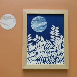 Pleine lune, Cyanotype 18x24 cm, affiche botanique bleue, cadeau original pour les amoureux des astres et des fleurs Cyanotype 3.