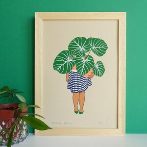 Philodendron Gloriosum plant lady, printing limited edition, botanical illustration, plant lover gift, woman plant art print image 1