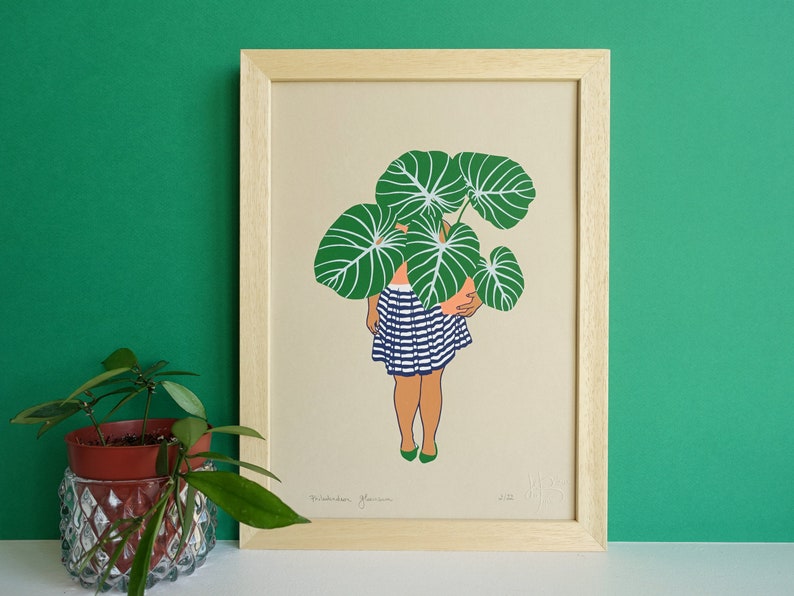 Philodendron Gloriosum plant lady, printing limited edition, botanical illustration, plant lover gift, woman plant art print image 1