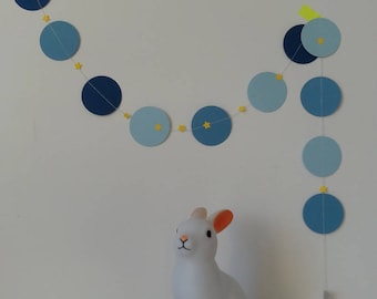 Small paper Garland: shades of blue and yellow stars