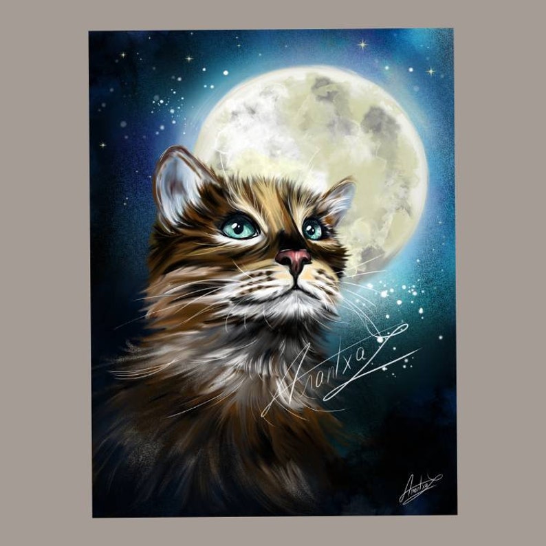 Le chat sous la lune, peinture numérique, art digital, tirage d'art, série limitée Etsy France Le chat sous la lune, peinture numérique, art digital, tirage d'art, série limitée Etsy France