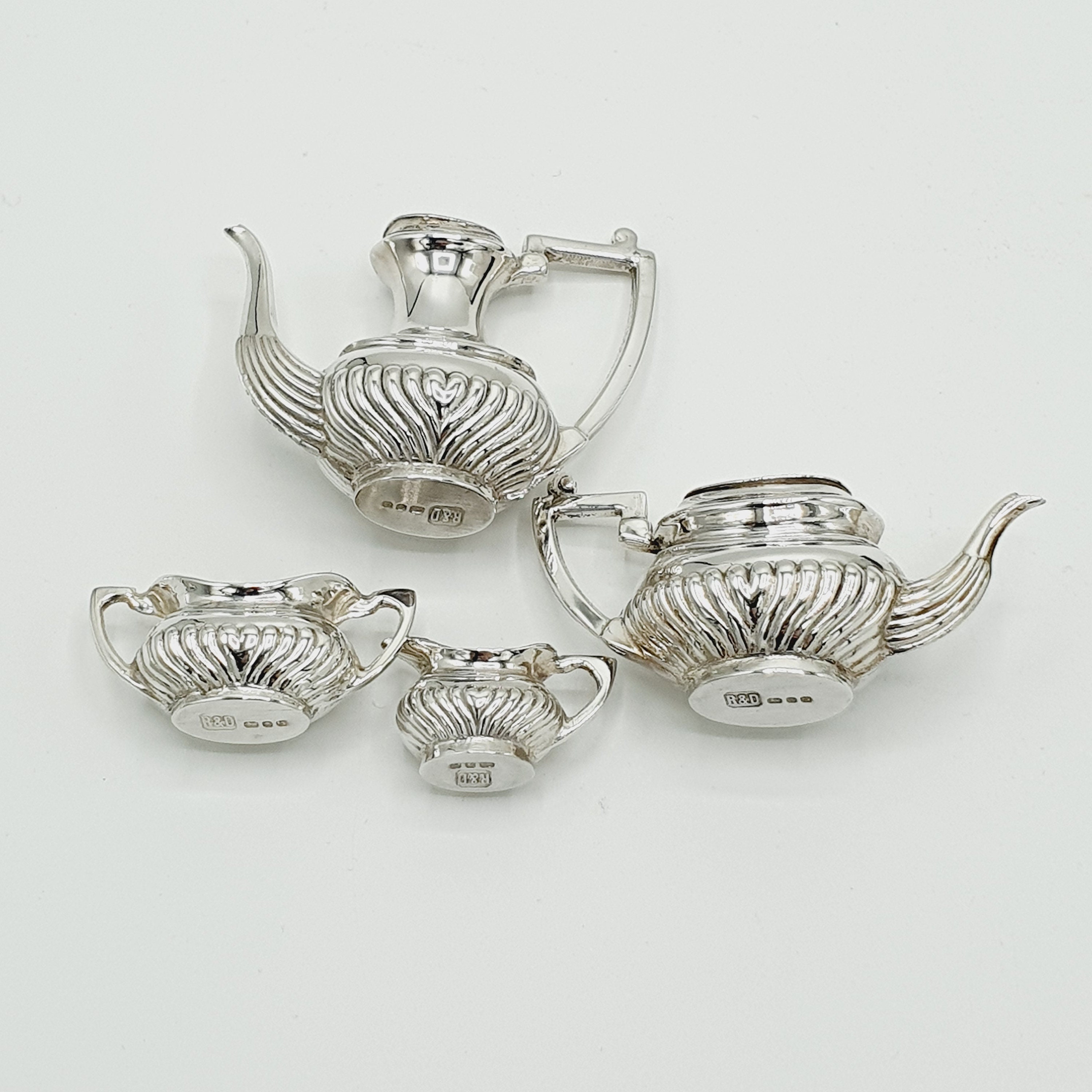 Fabulous Cased Miniature Sterling Silver Tea Set & Tray Etsy