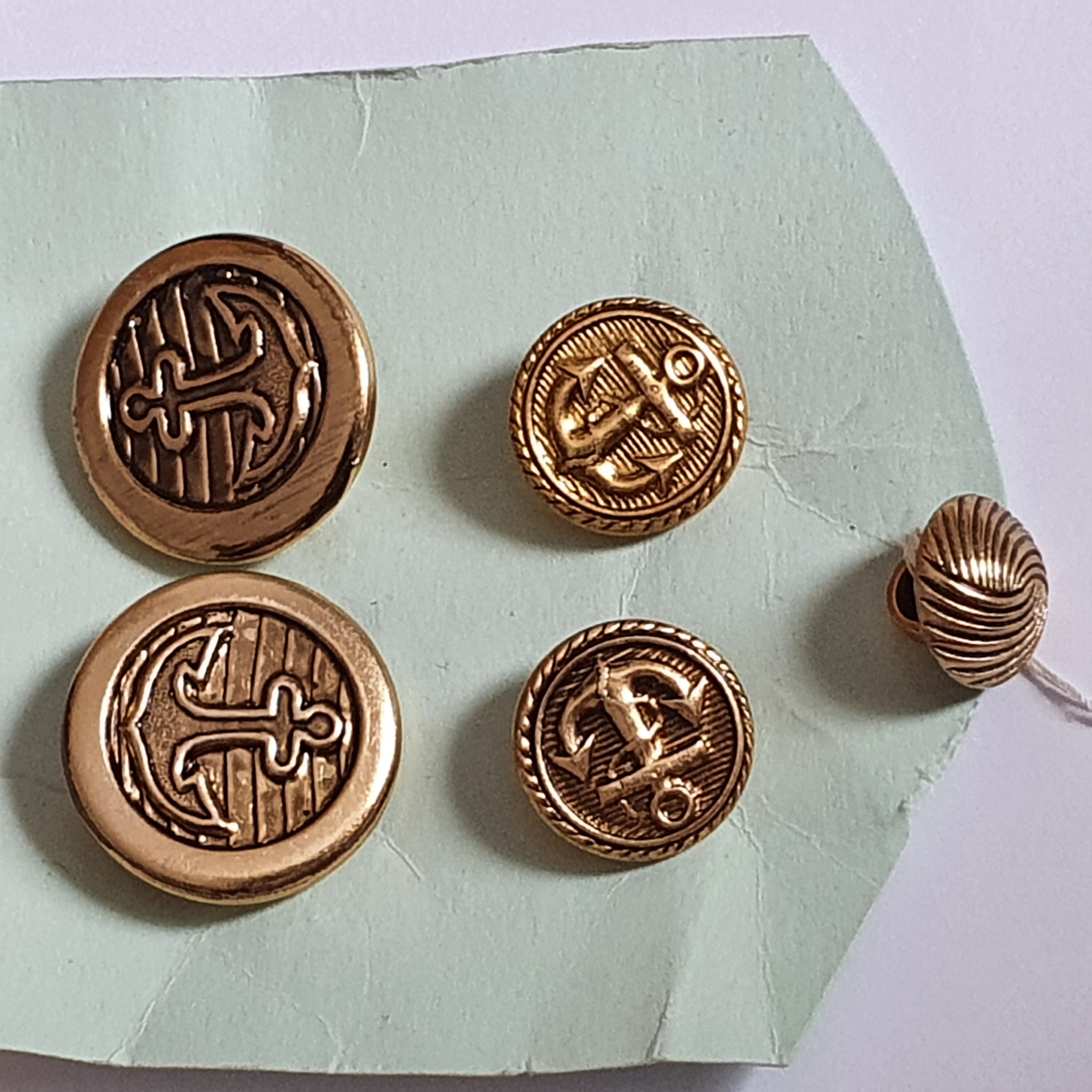 Vintage Naval Buttons (Set of 5) Anchor Design Militaria Military Buttons