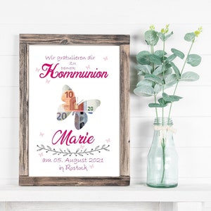Gift of money | Communion | Confirmation | Jugendweihe | by name | Customizable | with butterfly | Colour selection possible