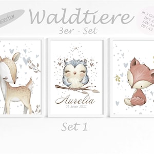 3er-Set | Wandbild für Kinderzimmer | Deko Babyzimmer | Poster Waldtiere | A5 bis A3