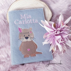 U-Heft Hülle aus Filz | Heft U-Untersuchungen | Otter / Biber Indianer | mit Name | rosa | Farbwahl