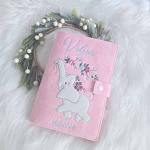 U-Heft Hülle aus Filz | Heft U-Untersuchungen | kleiner Elefant | Babyelefant mit Blumen| Name und Datum möglich | verschiedene Farben
