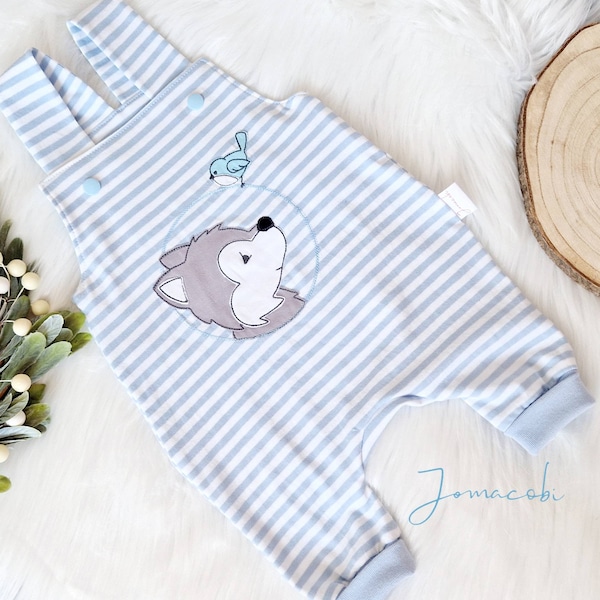 Strampler | Latzhose | Babyoutfit | kleiner Wolf | gestreift | unisex