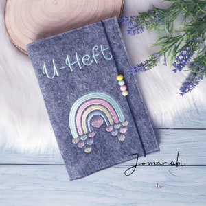U-Heft Hülle aus Filz | Heft U-Untersuchungen | Regenbogen mit Herzen | mit Name | Farbwahl