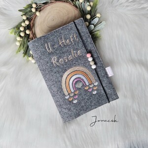 U-Heft Hülle aus Filz | Heft U-Untersuchungen | Regenbogen mit Herzen | mit Name | Farbwahl