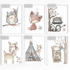 Wandbild für Kinderzimmer | Deko Babyzimmer | Poster Waldtiere | Spar Sets | A5 bis A3