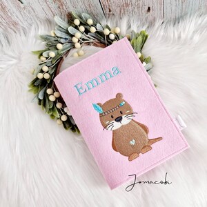 U-Heft Hülle aus Filz | Heft U-Untersuchungen | Otter / Biber Indianer | mit Name | Farbwahl