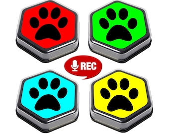 Talking Products, Recordable Talking Sound Buttons for Dogs + Cats Training. 80 Seconds Recording. Pack of 4. Black. Removable Clear Cover.