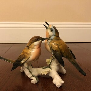 Vintage Mother-Child Bird Ceramic Sculpture