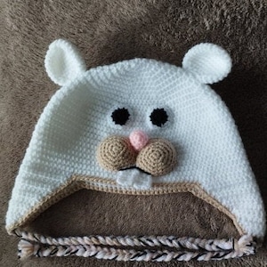 Handmade crocheted albino marmot hat for adults