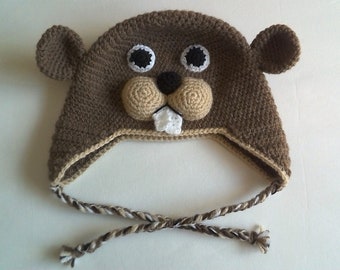 Handmade crocheted marmot hat for adults