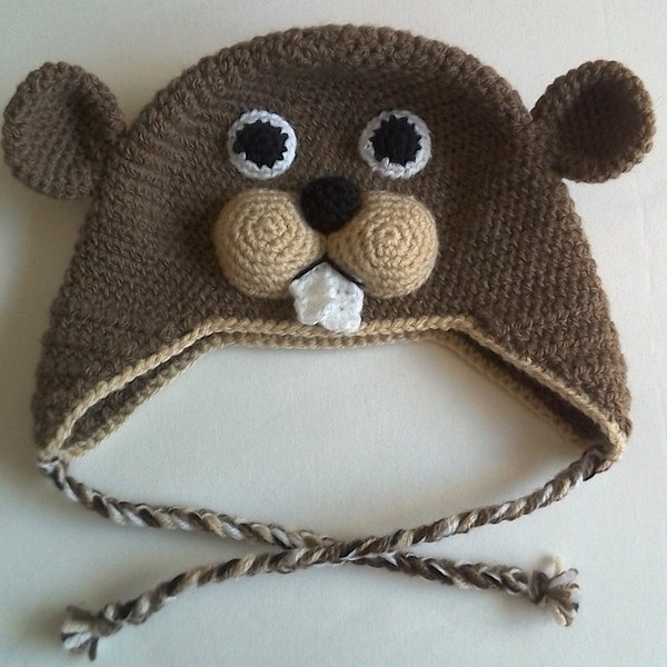 Handmade crocheted marmot hat for adults