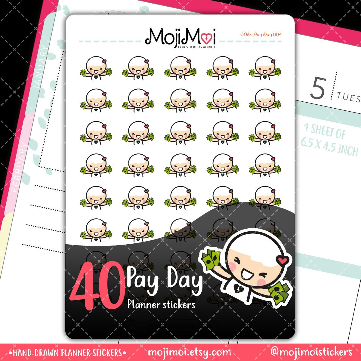 Pay Day Planner Pegatinas, pegatinas cha-ching, Pegatinas Planner, ECLP Sticker, Kawaii Stickers, Pegatinas Funcionales, Pegatinas Dibujadas a Mano