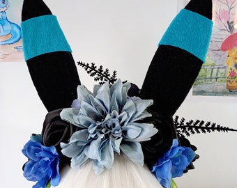 Shiny Umbreon Eeveelution Ears Headpiece, headdress, flower crown, cosplay, blue pokemon ears, comic con