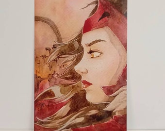 Catra Realism Watercolour Art Print. A6 Colour Portrait, Shera.