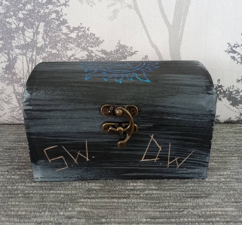 Supernatural Demon Protection Symbol Box. Black, blue and silver or black, red and gold. Black, blue, silver.