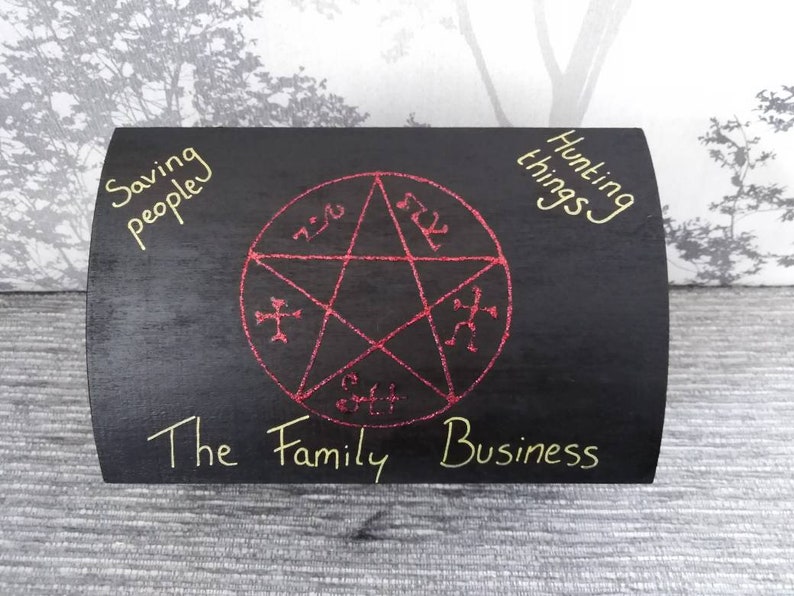 The Family Business Supernatural Inspired keepsake Box. Saving people and hunting things. Angel, Sam and Dean, pentagram, cain image 2