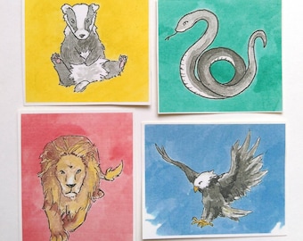 Animal watercolour stickers - lion, eagle , snake, badger.