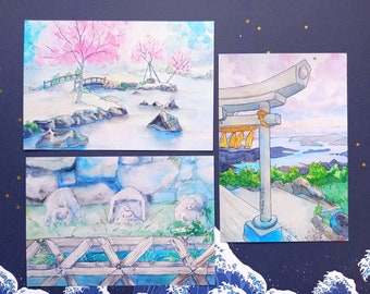 Glossy A6 Prints of my Japanese Watercolour Landscapes. 3 designs.