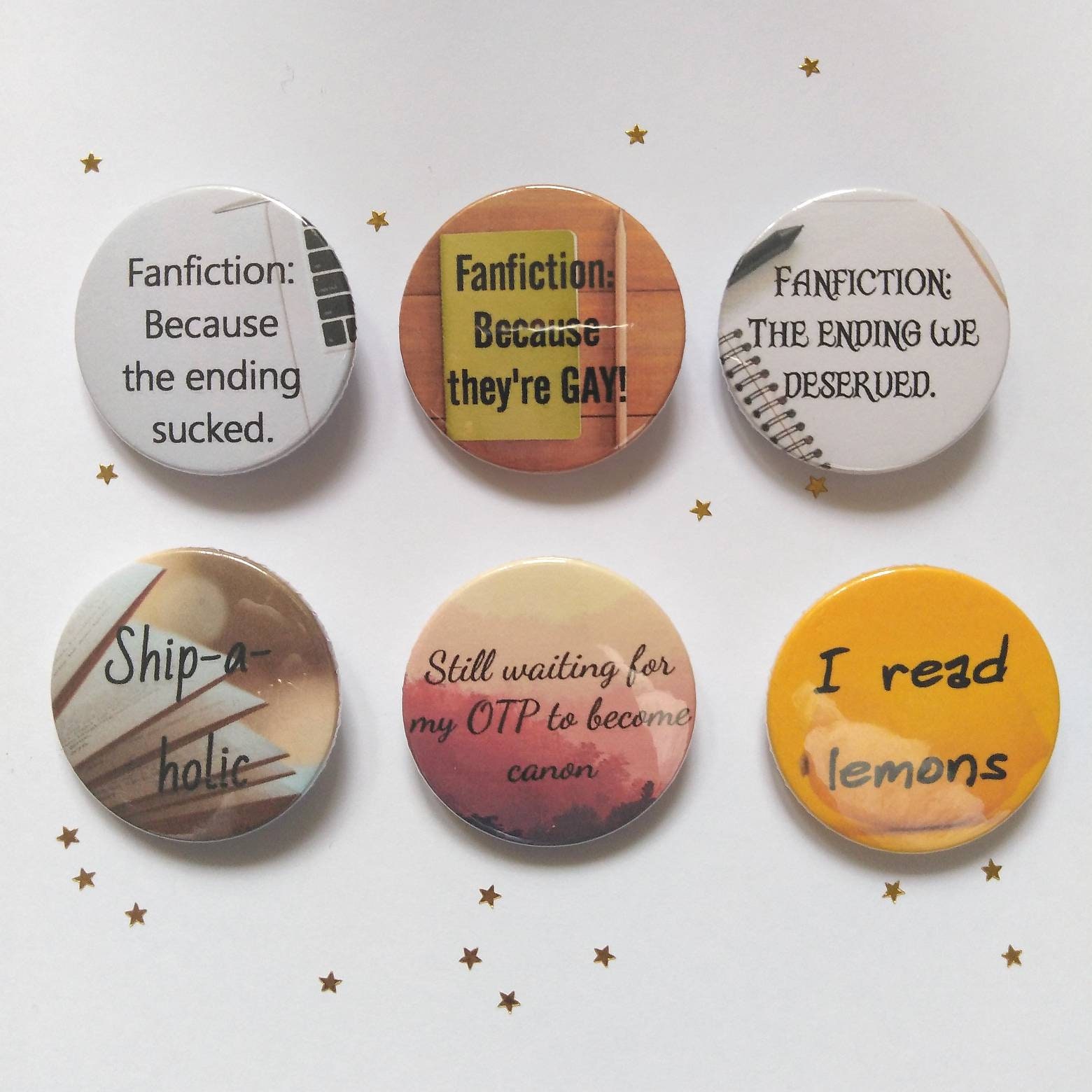 Fanfiction Badges. Shipping, Otp, Lemon, Gay, Lgbt, Fanfic, Fandom, Geek  Badges, Buttons, Fangirl, Fanboy - Etsy