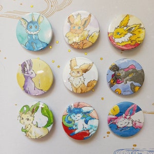 Eeveelutions Original watercolour badges. Fluffy and cute.