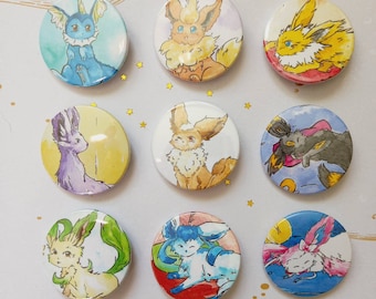 Eeveelutions Original watercolour badges. Fluffy and cute.