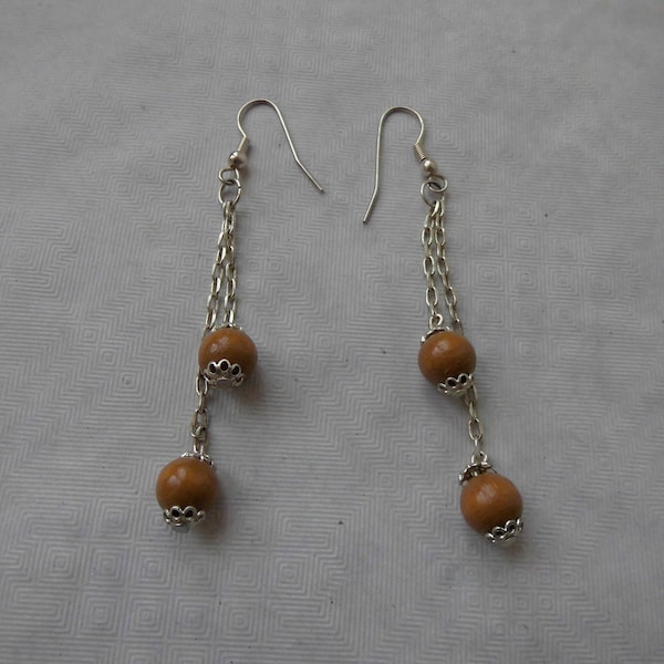 Boucles d'oreilles en perles de bois naturelle