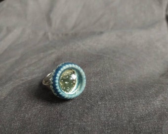 Verstellbarer Epoxidharzring mit echtem Pflanzenmaterial – Blue Mirror Ring  – Schmuck Geschenk Damen