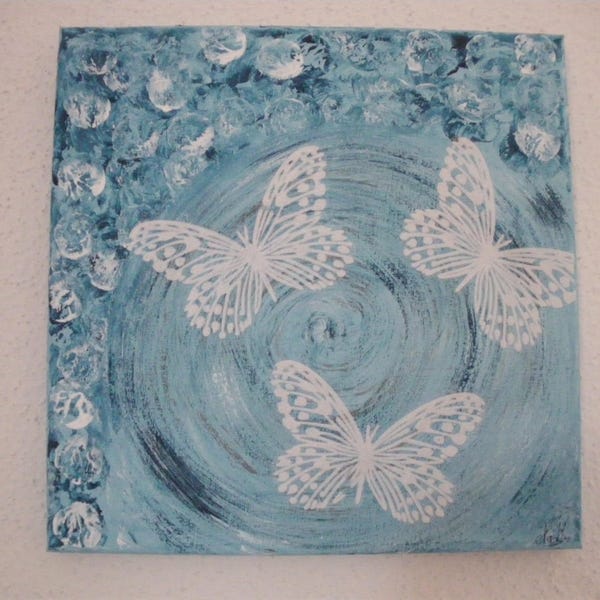 Tableau home-deco bleu envolée de papillons