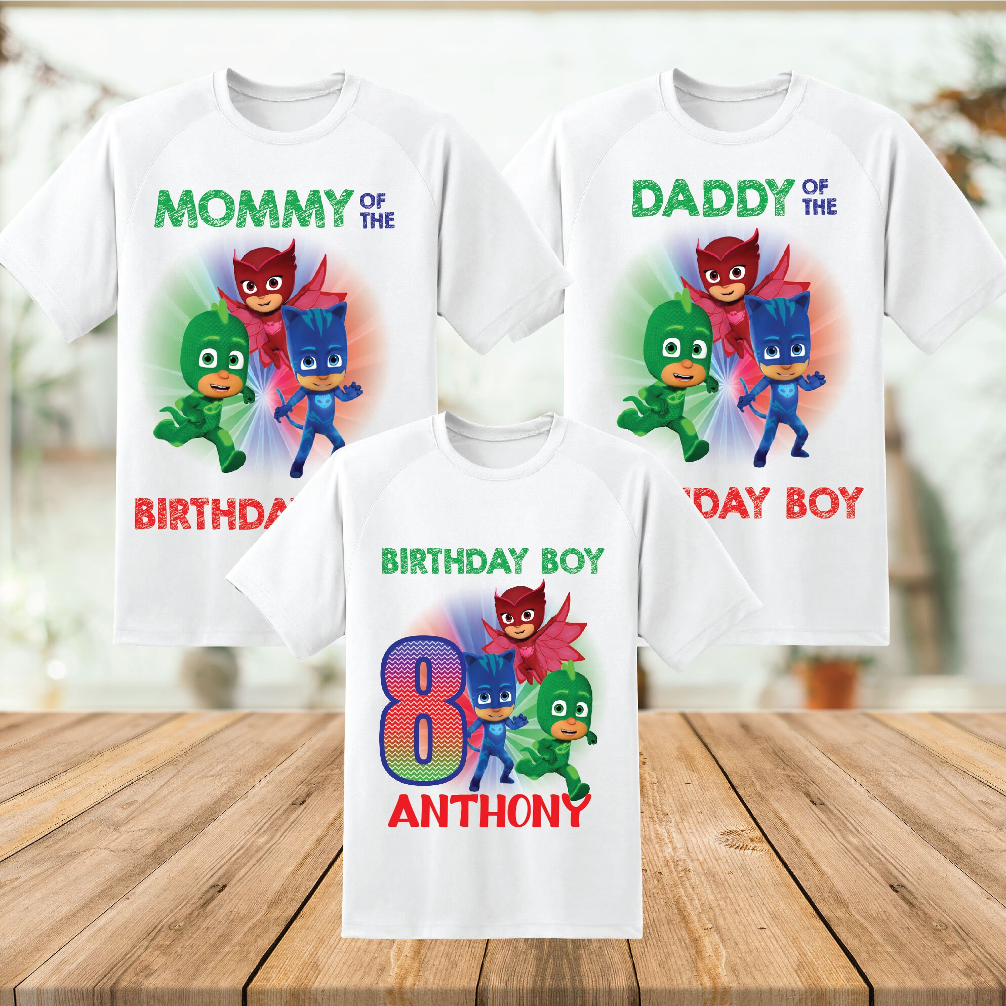 Pj Masks Birthday Set Family Shirt Set Family Iron On Etsy