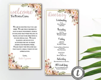 Destination Wedding Itinerary, Destination Wedding Welcome Letter, Bridal Party Itinerary, Editable, Customized, Digital or Printed, FL100