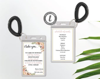 Destination Wedding Room Key Holder, Wedding Itinerary Card, Wedding Key Card Holder, Wedding Itinerary, Template, FL100