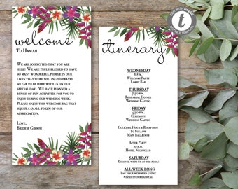 Destination Wedding Itinerary, Destination Wedding Welcome Letter, Bridal Party Itinerary, Editable, Digital Template, TR100