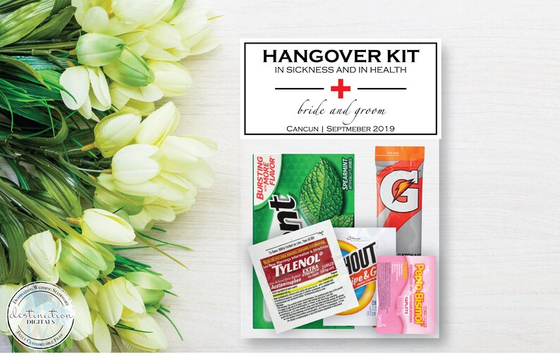 Survival Kit Wedding Hangover Kit Bag and Topper DW100 Recovery Kit Hangover Kit BAG /& TOPPER Wedding Survival Kit Bag Toppers