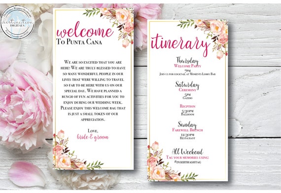 Destination Wedding Itinerary Destination Wedding Welcome Etsy
