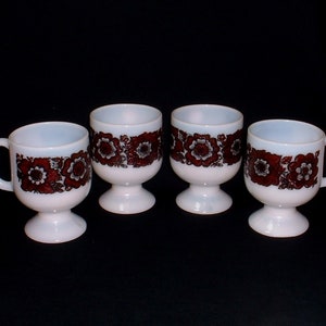 Vintage Milk Glass Pedestal Coffee Mugs with Flowers