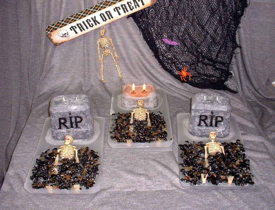 Tombstone Halloween Candle With Wax Candle Holder/gravestone Etsy UK