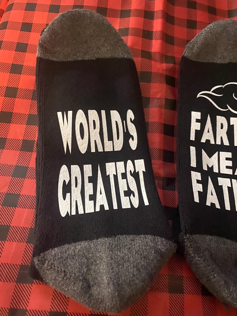 Worlds greatest farter, great father, gifts for him, Father's Day, dad gifts, husband gifts, funny socks, fart socks, gag gift, Christmas image 14